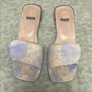 Stuart Weitzman color cream, beige and blue Sandals slip ons wood heel size 9B